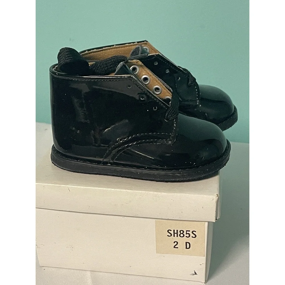 VTG Shoes By Lindemann Black Patent Leather‎ Size 2D Infant Girls New